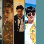 Imagem de cabeçalho do artigo com o título "As cores nos MVs solo do BTS", acompanhado do subtítulo "Uma análise divertida sobre coincidências visuais nos MVs solos recentes dos membros do BTS". À esquerda, há uma montagem com sete capturas de tela de MVs solo dos integrantes do BTS, cada uma destacando diferentes paletas de cores usadas em suas produções. À direita, sobre um fundo azul, estão os logos de "Artigos" e "Bangtan Now", reforçando a identidade visual do conteúdo. A imagem representa a análise sobre como o amarelo e o azul se repetem nos videoclipes individuais dos membros do grupo.
