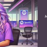 Imagem de capa para um artigo do Bangtan Now sobre o problema das JAMs no Spotify. À esquerda, uma jovem adulta indígena com cabelos longos em tons pastéis segura um tablet com uma iPen. Ela veste uma camiseta roxa com a inscrição "Bangtan Now" e tem uma expressão leve enquanto olha para o tablet. O fundo retrata um escritório moderno, iluminado com luzes neon em tons de roxo e rosa, com várias telas exibindo gráficos e informações relacionadas ao Spotify. À direita, sobre um fundo roxo, há o título do artigo: "JAMs não contam streams - Testamos e explicamos o problema no Spotify". Acima do título, o logo do Bangtan Now e a palavra "Artigos". A imagem representa o tema do artigo, que discute a eficiência das JAMs no streaming e estratégias melhores para impulsionar os números. Imagem gerada por IA.
