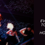 Image of j-hope performing on stage during the j-hope tour, surrounded by backup dancers and dramatic fire effects, wearing glittering pants and a half-zipped hoodie. The right side features a Bangtan Now article banner with the headline: “J-HOPE TOUR — Everything You Need to Know About Hope on the Stage and How It Came to Break All the Rules!”