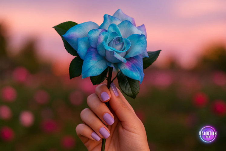 Logo BTS - Smeraldo - Bangtan Now Flor Smeraldo azul con tonos violáceos, sostenida por una mano con las uñas pintadas, en un jardín al atardecer. La imagen representa uno de los elementos simbólicos del Logo BTS, asociado a verdades no dichas y al universo narrativo del grupo, con la identidad visual del blog Bangtan Now presente en la composición.
Imagen generada por IA — la flor Smeraldo es ficticia y no existe en el mundo real.