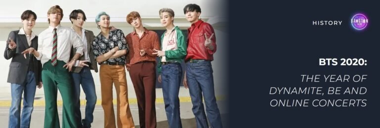 BTS 2020: the seven BTS members standing together in the Dynamite era, with the title “The year of Dynamite, BE and online concerts”