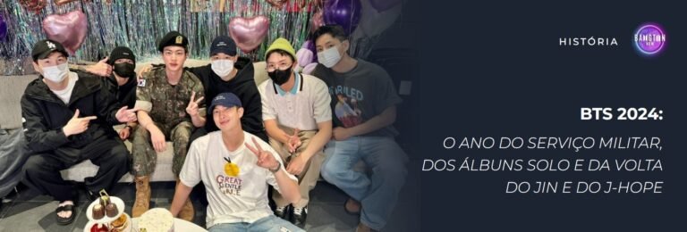 BTS 2024: os sete membros do BTS juntos na festa da volta do Jin, com o título “O ano do serviço militar, dos álbuns solo e da volta do Jin e do j-hope”